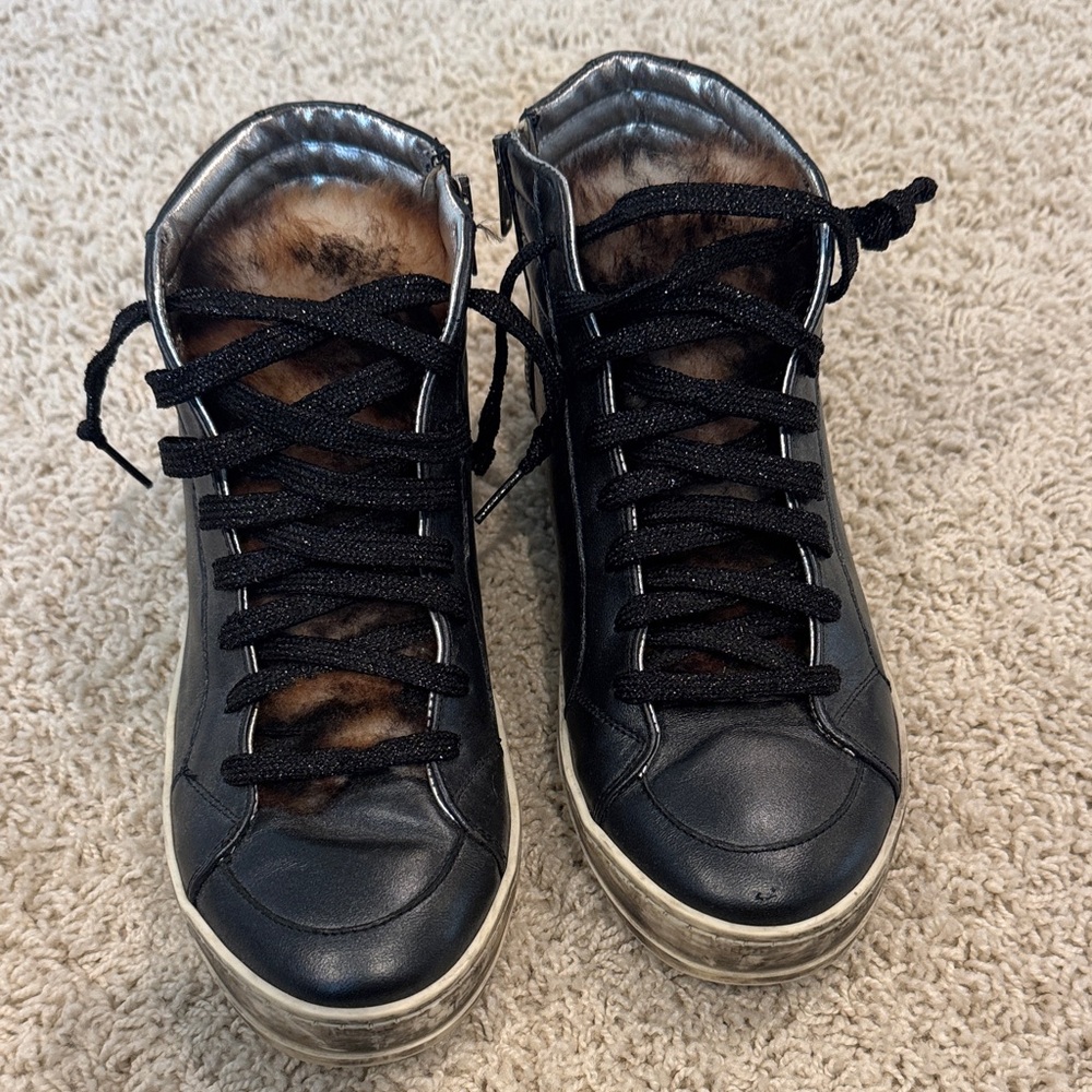 P448 Fur Black and Brown High-Top Sneakers
